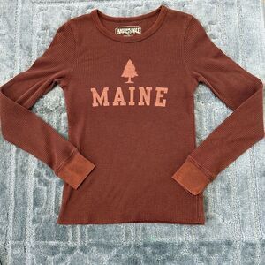 American Eagle Brown Long Sleeve Shirt Thermal Maine Granola Girl Size XS